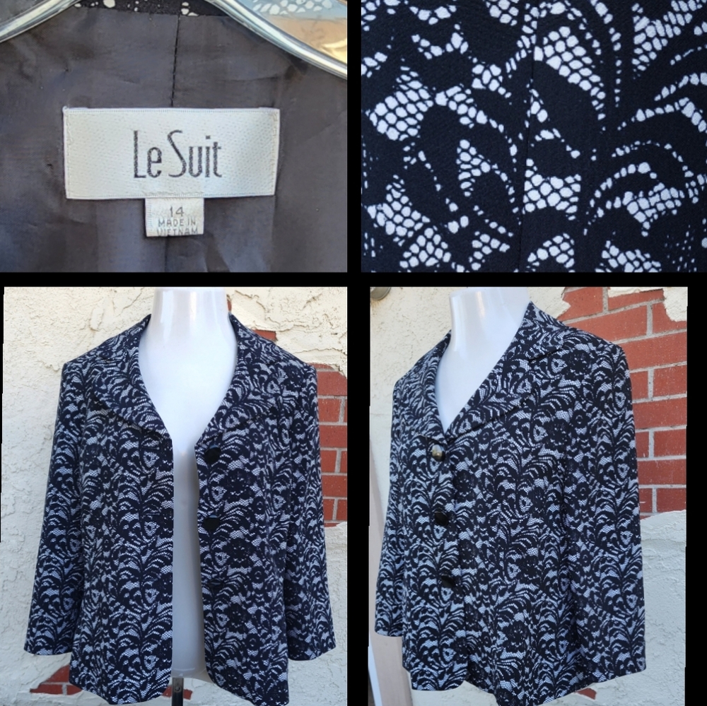 14 Le Suit black white blazer 3 button jacket lined